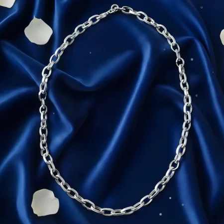 925 Sterling Silver Men’s Chain – Textured Oval Link Design