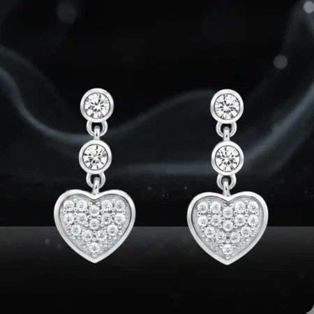 925 Silver Heart Drop Earrings with Cubic Zirconia for Women