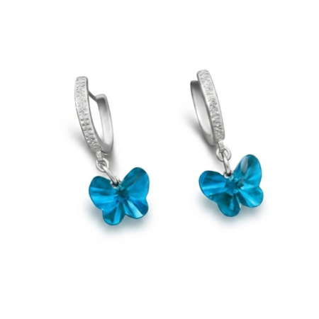 925 Silver Huggie Hoop Earrings with Blue Butterfly Crystal Charms for Women