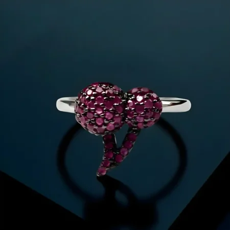 925 Sterling Silver Pink Stone Double Heart Ring for Women