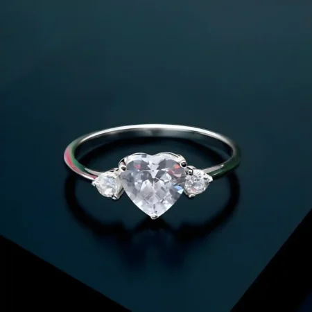 925 Sterling Silver Heart-Cut Stone Ring for Women