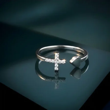 925 Sterling Silver Cross & Heart Adjustable Midi Ring for Women