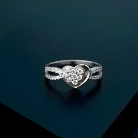 925 Sterling Silver Heart Shape CZ Studded Ring for Women