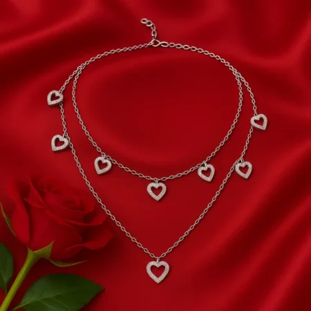 Romantic Layered Silver Heart Charm Necklace for Women
