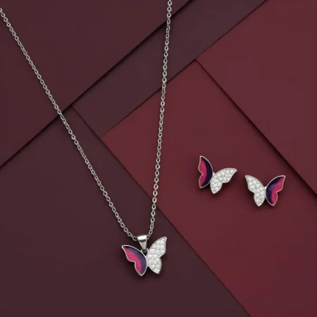 925 Sterling Silver Butterfly Pendant Necklace with Matching Stud Earrings for Women & Girls