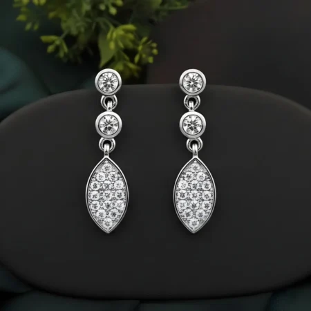 925 Sterling Silver CZ Marquise Drop Earrings for Women | Double Round Stud with Sparkling Pavé Dangle