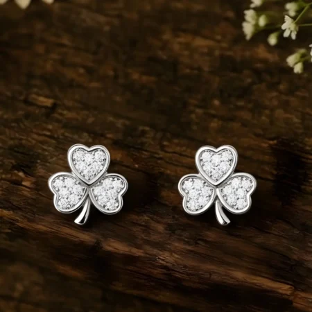 925 Sterling Silver Clover Stud Earrings for Women | Lucky Leaf Sparkle Design