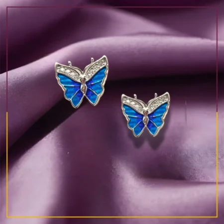 925 Sterling Silver Blue Enamel Butterfly Stud Earrings  for Women