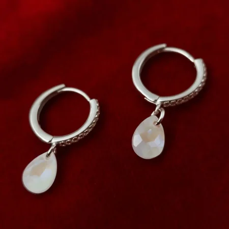 925 Sterling Silver Hoop Earrings with Mother of Pearl Drop