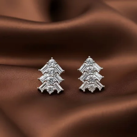 925 Sterling Silver Geometric CZ Stud Earrings for Women | Premium Crystal Silver Studs