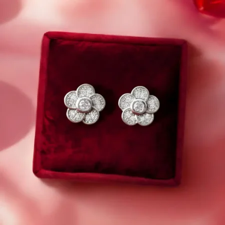 925 Sterling Silver Flower Stud Earrings for Women | Elegant Floral Sparkle Design