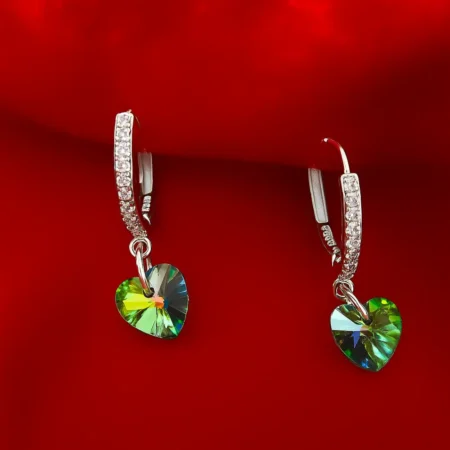 925 Sterling Silver Crystal Heart Drop Hoop Earrings for Women | CZ Studded Hoop with Multicolor Heart Charm