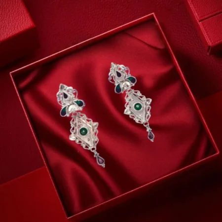 925 Sterling Silver Traditional Stone-Studded Dangling Earrings for Women | Handcrafted Ethnic Silver Earrings