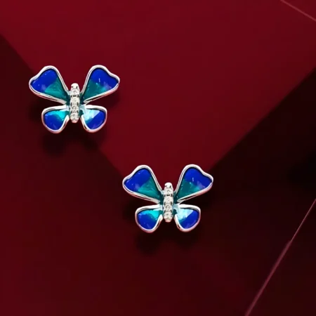925 Sterling Silver Enamel Butterfly Stud Earrings for Women
