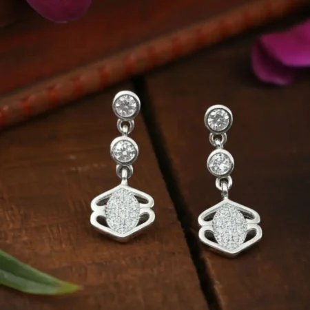 925 Sterling Silver  Drop Earrings for Women | Double Round Stone Stud with Sparkling Pave Dangle