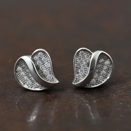 925 Sterling Silver Dual Heart Stud Earrings for Women | Elegant Sparkle Heart Design