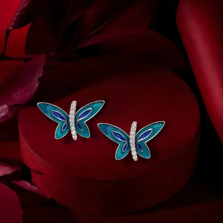 925 Sterling Silver Blue Enamel Butterfly Stud Earrings  for Women