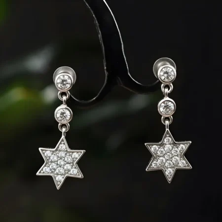 925 Sterling Silver CZ Star Drop Earrings | Sparkling Star-Shaped Dangle Earrings for Women
