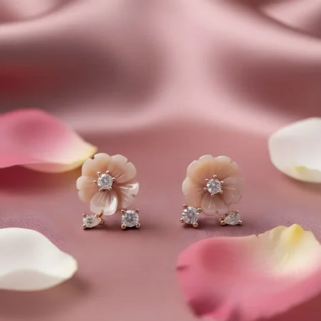 925 Sterling Silver Rose Gold Floral Stud Earrings for Women