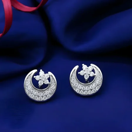 925 Sterling Silver Crescent Moon & Star Stud Earrings for Women