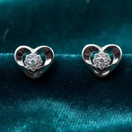925 Sterling Silver Open Heart CZ Stud Earrings for Women | Sparkling Heart Design
