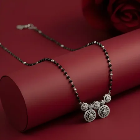 925 Sterling Silver Multi Disc Floral Mangalsutra for Women | Black Bead Elegant Silver Mangalsutra