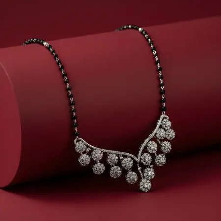 925 Sterling Silver Floral Drop Mangalsutra for Women | Black Bead Elegant Silver Mangalsutra Necklace