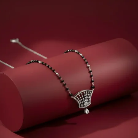 925 Sterling Silver Designer Fan Pendant Mangalsutra for Women | Black Bead Silver Mangalsutra Necklace