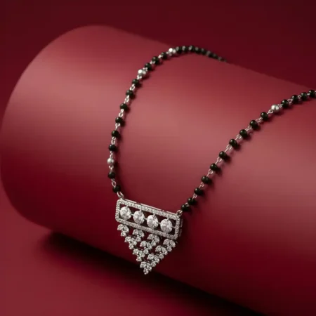 925 Sterling Silver Triangle Drop Mangalsutra for Women | Black Bead Daily Wear Silver Mangalsutra