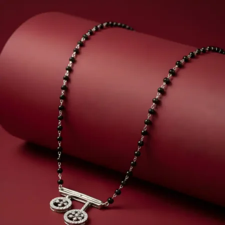 925 Sterling Silver Double Charm Mangalsutra for Women | Black Bead Traditional Silver Mangalsutra