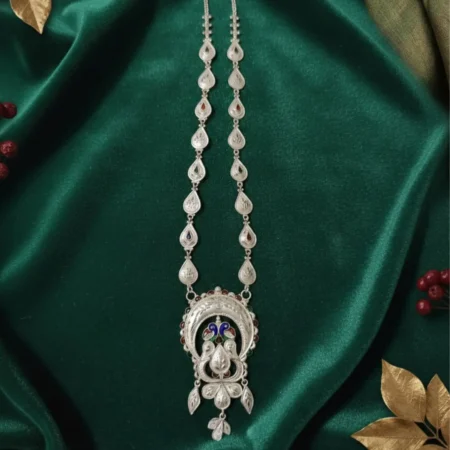 925 Sterling Silver Handcrafted Long Necklace with Peacock-Inspired Pendant for Women