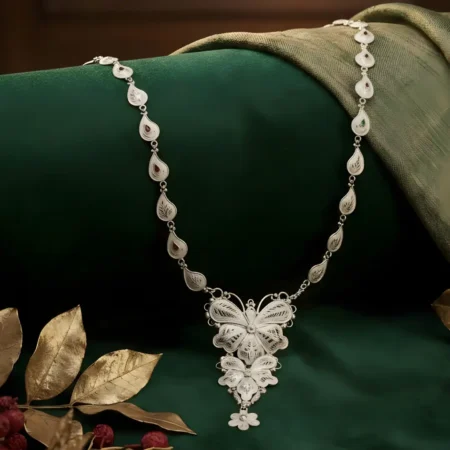 925 Sterling Silver Butterfly Design Long Necklace with Teardrop Chain for Women