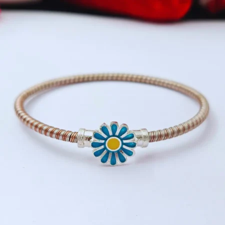 925 Sterling Silver Blue Enamel Floral Noya Bangle for Women