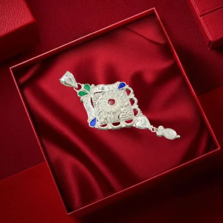 925 Sterling Silver Traditional Multicolor Meenakari Pendant | Handcrafted Antique Floral Design | The Velvet Box