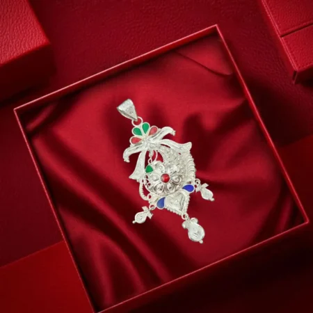 925 Sterling Silver Traditional Multicolor Meenakari Pendant | Antique Floral Design | The Velvet Box