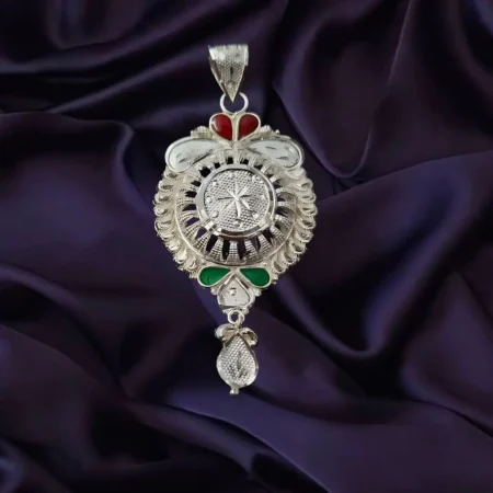 925 Sterling Silver Traditional Multicolor Meenakari Pendant | Handcrafted Antique Circular Design | The Velvet Box