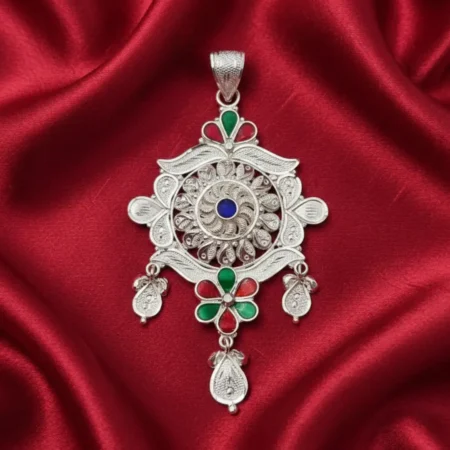 925 Sterling Silver Traditional Multicolor Meenakari Pendant | Handcrafted Floral Filigree Design | The Velvet Box