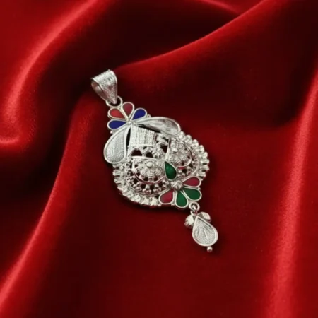 925 Sterling Silver Traditional Multicolor Meenakari Pendant | Handcrafted Antique Ethnic Design | The Velvet Box