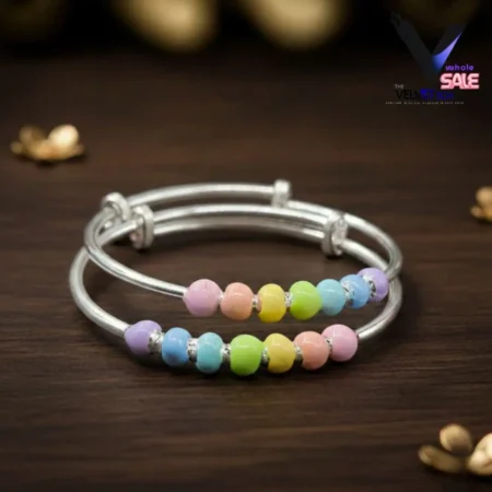 Colourful Beaded Silver Baby Kada Set