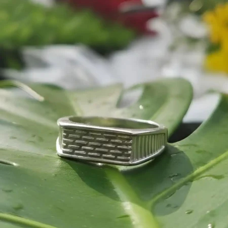 Men’s 925 Sterling Silver Rectangular Textured Band Ring | Modern Minimal Statement Ring
