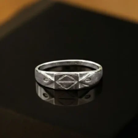 Men’s 925 Sterling Silver Geometric Engraved Band Ring | Minimal Vintage Style Silver Ring