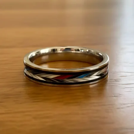 Men’s 925 Sterling Silver Multicolor Inlay Band Ring | Modern Designer Polished Ring for Daily Wear