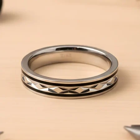 Men’s 925 Sterling Silver Diamond-Cut Center Band Ring | Classic Polished Daily Wear Ring