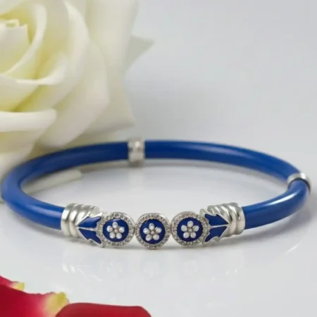 925 Sterling Silver Blue Enamel Floral Noya Bangle for Women