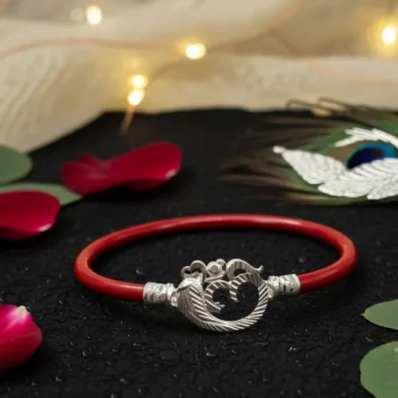 925 Sterling Silver Red Enamel Heart Design Noya Bangle for Women