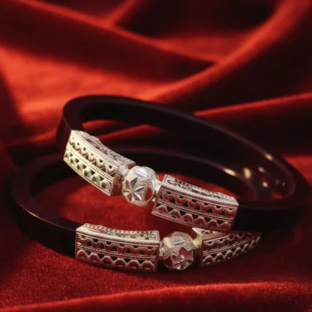 The Velvet Box 925 Silver Maroon Pola Bangle – Elegant Traditional Jewelry