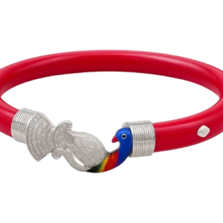 The Velvet Box 925 Silver Red Peacock Pola Bangle – Elegant Traditional Jewelry