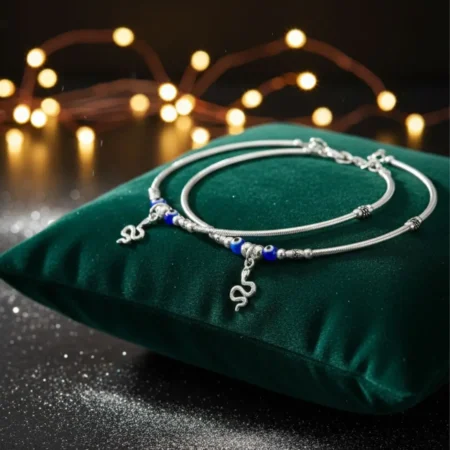 The Velvet Box Wholesale – 925 Sterling Silver Blue Evil Eye & Sinuous Snake Charm Anklets