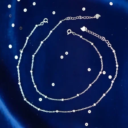 The Velvet Box Wholesale – 925 Sterling Silver Dainty Beaded Link Chain Anklets (Set of 2)