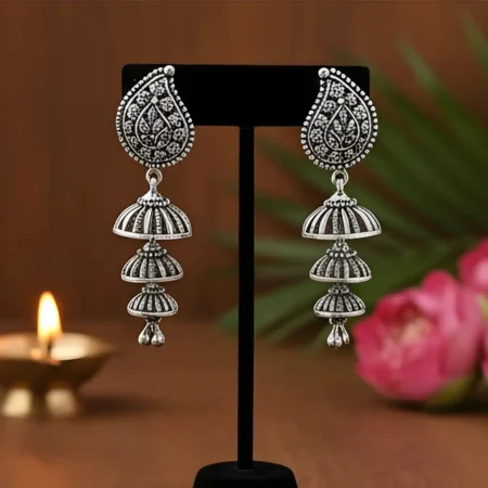 925 Sterling Silver Floral Teardrop Jhumka Earrings for Women